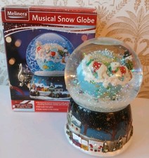 Musical Moving Christmas Glass Snow Globe Reindeers & Snowman by Melinera BOXED