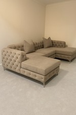 Pebble velvet U Shaped 6 Seater Corner Sofa Chesterfield Velvet Chaise Couch