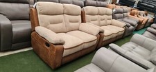 Brown and cream fabric manual reclining 3+2 sofa