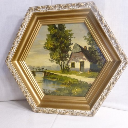 Cottage river signed - cottage, by