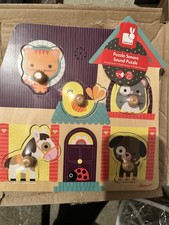 Janod Animal Theme Sound Wooden Peg Puzzle Toy for Toddlers
