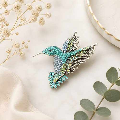 Silver tone hummingbird brooch - hummingbird,