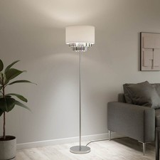 Floor Lamp LED Satin Cream Silver Effect Crystal Decoration Modern (H)150cm