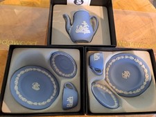 Wedgewood Jasperware miniature coffee pot and cup, saucer and plates x 2 (boxed)