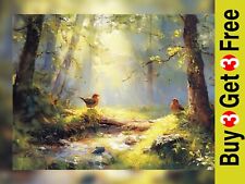 Sunlit Forest Robins 5"x7"