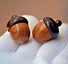 2  Carved sandal wood ojime bead Oak Tree Acorns, screw lid , pendant , pill box