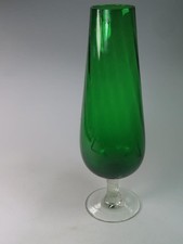 STRIKING VINTAGE Empoli Italian Glass Vase Emerald Green Clear Twisted Stem