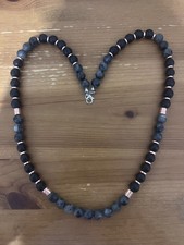 Black Lava Beaded Necklace with Copper Accents - 22 inches/56 cm