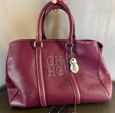 Carolina Herrera Burgundy Leather Tote Bag