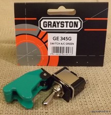 GRAYSTON 30AMP TOGGLE SWITCH WITH AIRCRAFT STYLE FLIP COVER - GREEN - GE345G