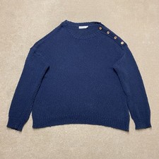 Celtic & Co Jumper Large Women's Blue Knitted Slouched Draped Lagenlook Linen