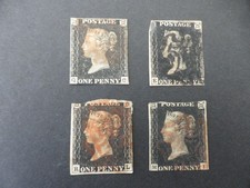 QV 1840 1d blacks x 4 in mixed condition - rf923