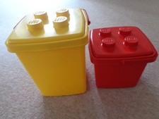 lego storage box bucket tub duplo empty  x 2 red & yellow
