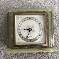 Vintage Green Onyx Marble Elliott Mantle Clock 