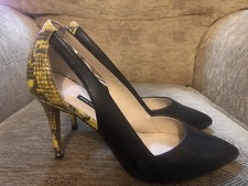 FRENCH CONNECTION BLACK LEATHER COURT SHOES SNAKESKIN PRINT BACKS SIZE 39 UK 6
