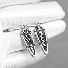 Unisex Viking Engraved Valknut Rune & Helm Of Awe Spear Head Pair Earrings Gift