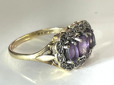 Antique 9ct 375 GOLD AMETHYST AND DIAMOND RING SIZE N 2.3g