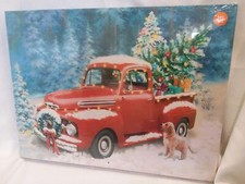Home Accents LED Christmas Hanging Canvas Musical Red Pick up Truck Dog