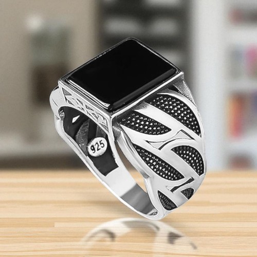 Black onyx men silver ring - onyx,