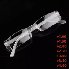 Clear Rimless Reading Glasses Case Bag Metal Temple from 1.00 to 4.00 Diopter UK