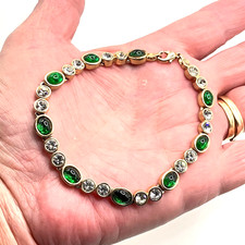 Sparkly tennis bracelet gold tone metal 21cm glass cabouchon costume jewellery