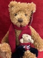 RARE HARRODS Knightsbridge Red Union Jack Honey Gold Blond Bear with Baby Teddy 
