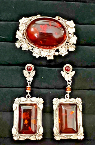 Amber set brooch matching - amber, w/