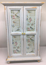 1:12th dolls house miniature Furniture shabby chic pale green wardrobe birds 