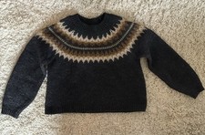 TOAST Oversized XS/XXS/6/8 Dark GREY Fair Isle Yoke Cropped Sweater/Browns/Cream