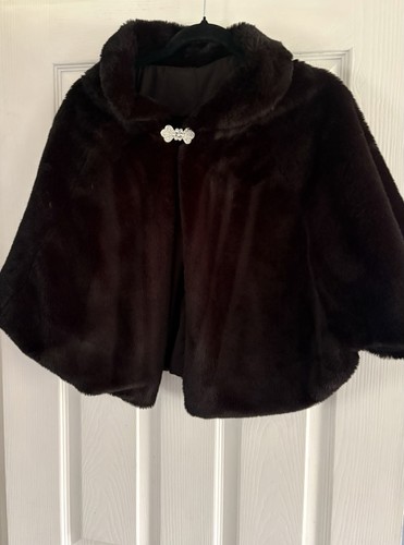 Black faux fur cape with - black, clasp