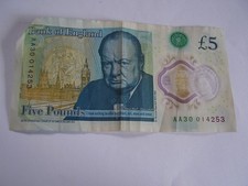 AA30 Bank Of England £5 Five Pound Note QUEEN'S HEAD Plastic/Polymer AA30 014 25