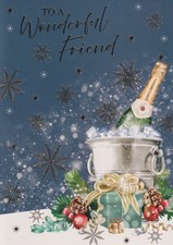 WONDERFUL FRIEND CHRISTMAS GREETING CARD 7"X5" CHAMPAGNE