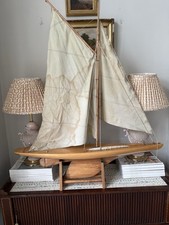 Wooden Model Boat Colombia Yacht Sail 92cm X 109cm High Hand built Stand