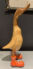 46cm Carved Wooden Wood Duck / Goose In Boots Wellington Wellies Farmhouse Retro