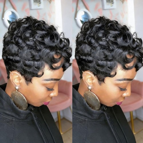 Black pixie cut wig with - cut,