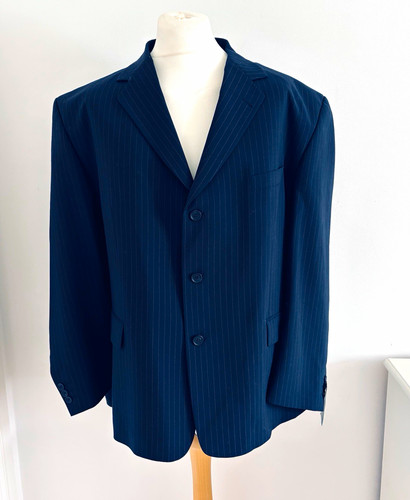 Skopes navy pinstripe wool - navy,