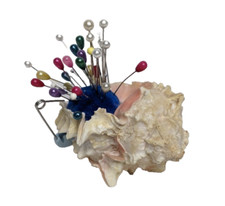 4" Sea Shell Pin Cushion With Vintage Pins Unique Beach Decor One Of A Kind