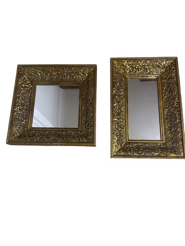 Gold wooden carved mirror pair