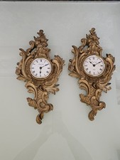 Pair Of Rococo Style Wall Hanging Quartz Clocks Ornamental Gilded