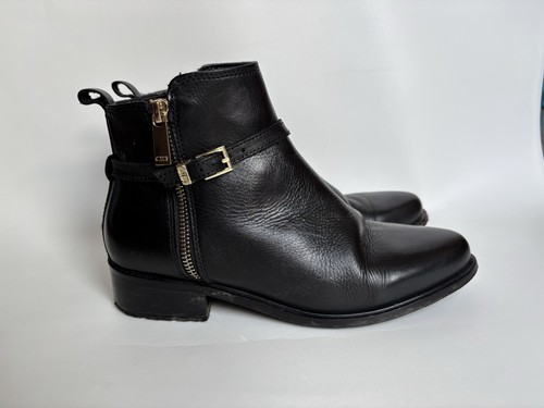 Dune poppa black leather - leather, ankle