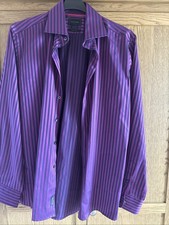 Duchamp London Men's Long Sleeve Shirt Size 16.5 Tailored Fit Purple Stripe VGC