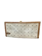 Vintage Harrods Monogram Logo Clutch Bag Suede Leather Brown Purse