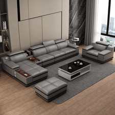 Genuine Leather Sofa Sets  (LIGHT GREY) Luxurious Left Corner Sofa L-Shape