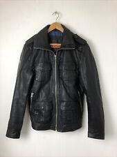 Superdry Mens Black Leather Zip Up Bomber Jacket Coat Size Medium