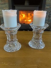 Pair of Waterford Crystal Lismore Pillar Candle Holders/ Candle Sticks