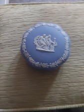Vintage Wedgewood Blue Jasperware  Trinket Dish With Lid