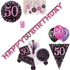 Black & Pink 50th Birthday Party Decorations Buntings Banners Balloons Age 50