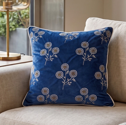 Navy velvet embroidered - velvet, &