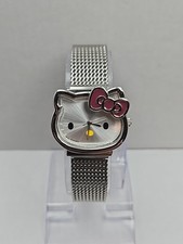 Sanrio Hello Kitty Women Watch Silver Mesh Band Quartz New Battery Pink Bow 31mm