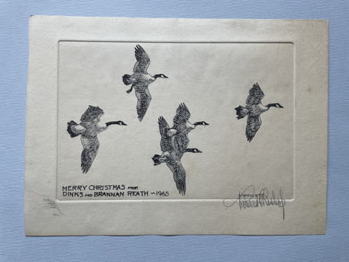 Original etching geese - geese, in